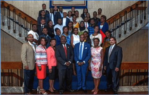 President Wayne A.I. Frederick and Provost Anthony Wutoh with the 2016 Mandela Fellows and Howard University staff